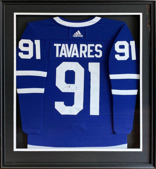 framed hockey jersey with player number 91 for john tavares and adidas symbol